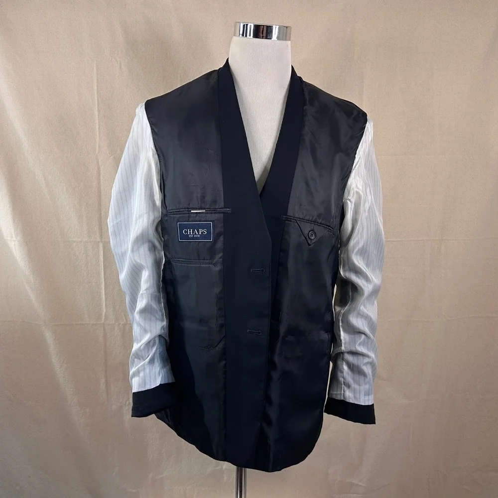 Chaps 42R Blazer Wool Blend Navy Blue Gold Two Button Lined Vented Formal